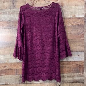 Roz & Ali Deep Plum Berry Lace Knee Length Dress Size 16